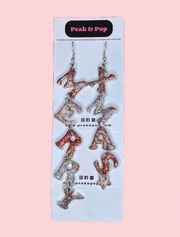 Merry Xmas Glitter Letter Christmas Statement Earrings