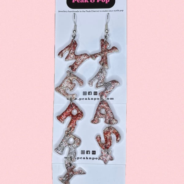 Merry Xmas Glitter Letter Christmas Statement Earrings