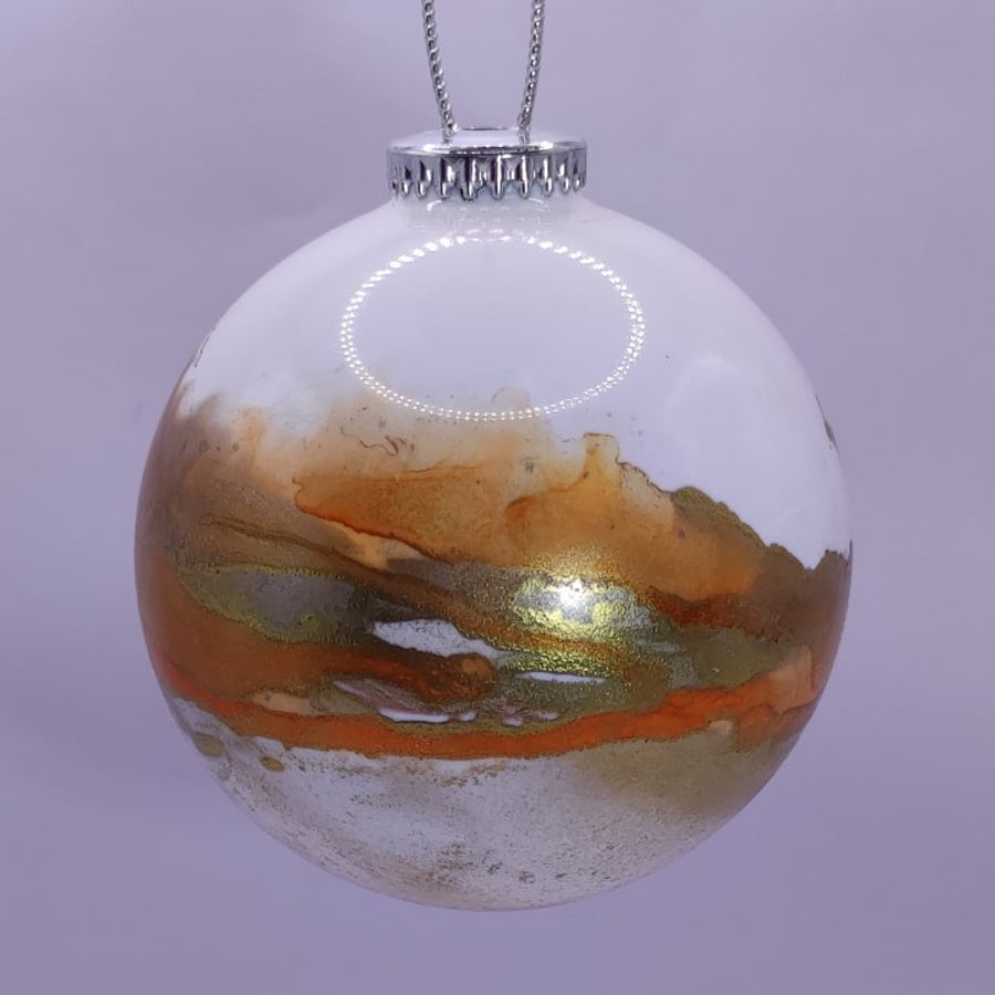 Christmas tree bauble, hand painted with alcohol inks