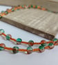 Green, Orange and Pink Crackle Glass Bead Single Strand Necklace - Image 1