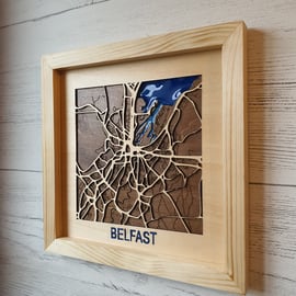 Wooden Epoxy Map of Belfast