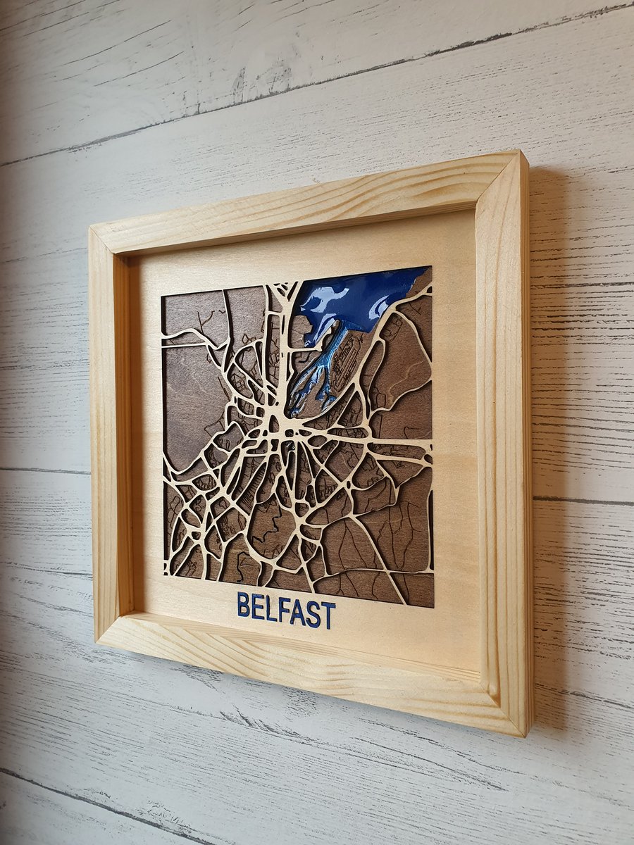 Wooden Epoxy Map of Belfast