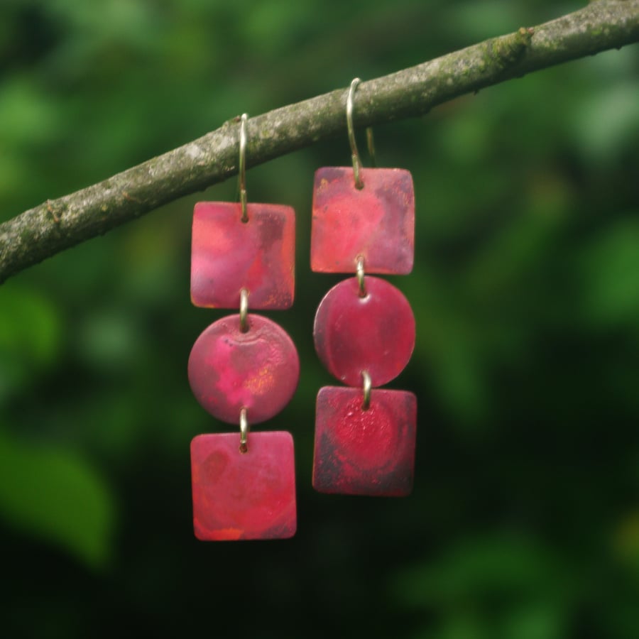 Geometric Red Dangle Statement Earrings