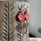 Red Flower Earrings. Anemone Blossom Earrings. Bohemian Style Earrings