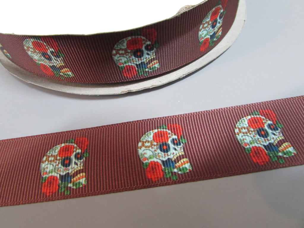 Skull Grosgrain Ribbon x 1 metre