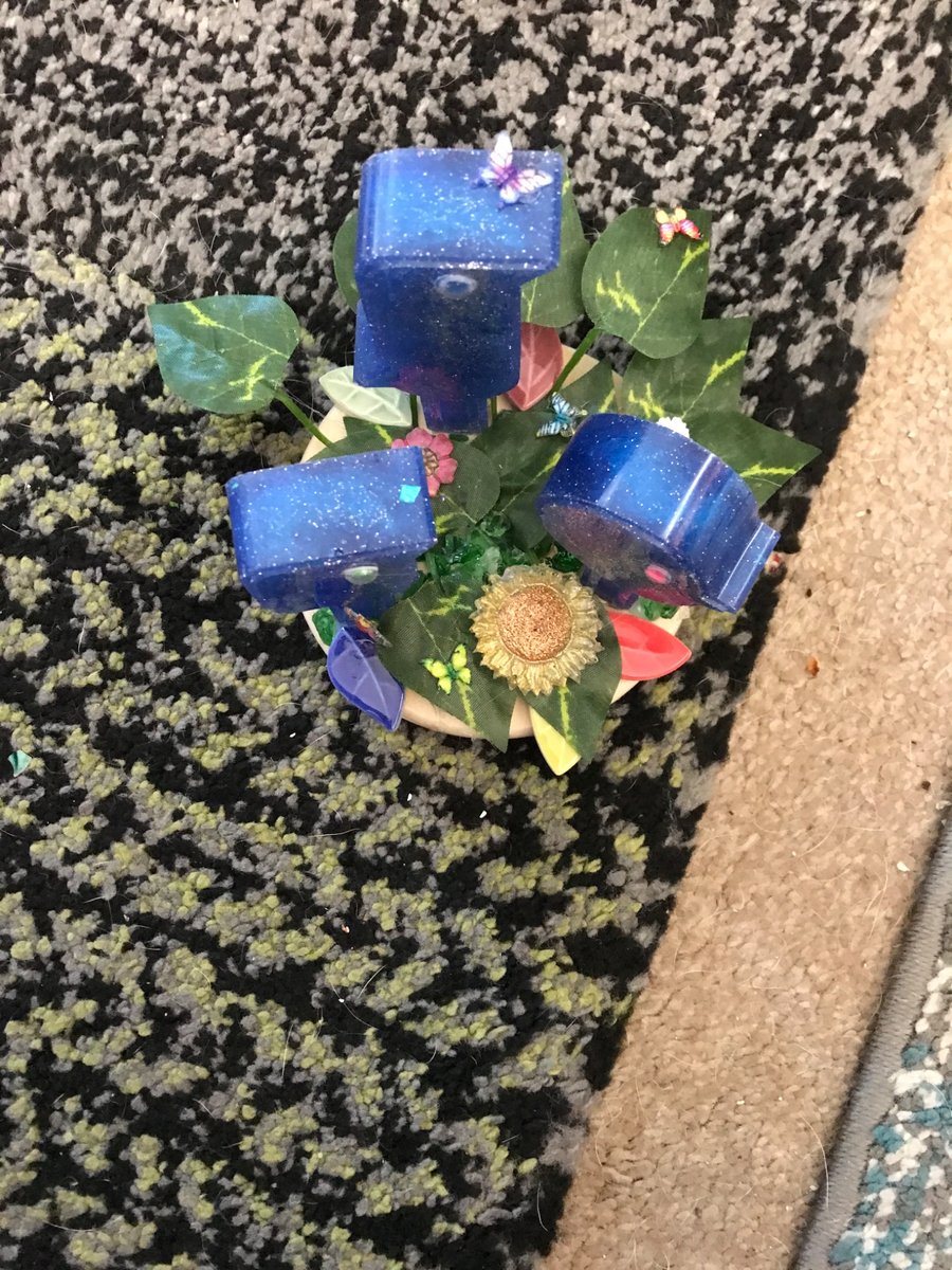 Blue birds on decorated wooden base  resin quirky blue birds