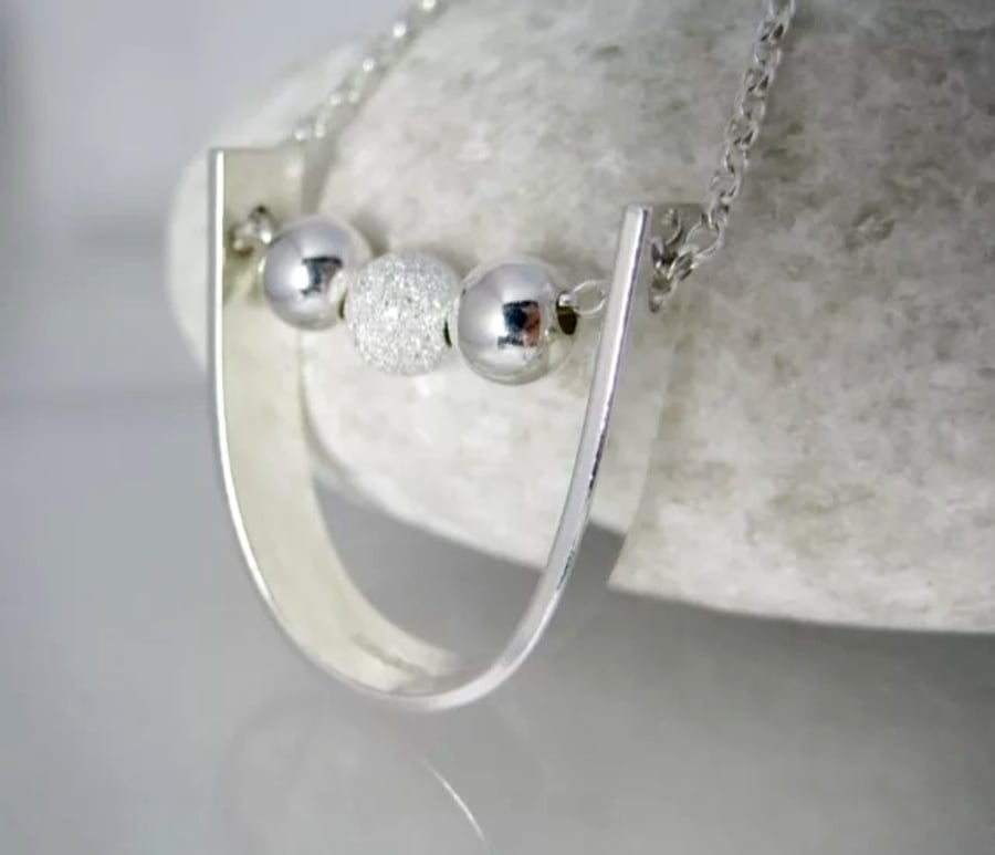 Sterling Silver Geometric U Shaped Pendant Necklace - Handmade By CMcB Jewellery