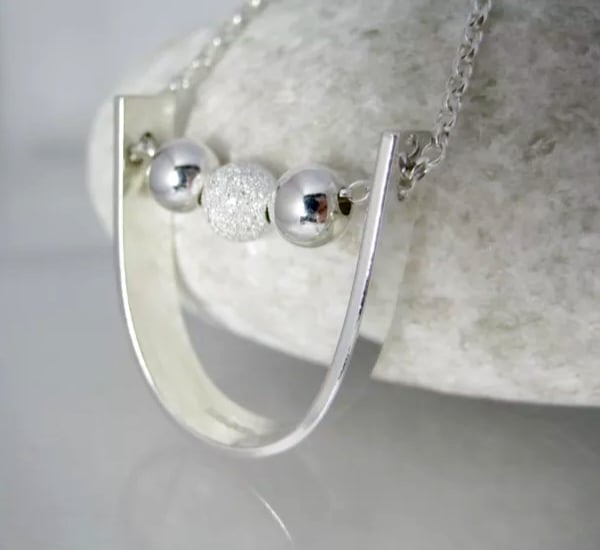 Sterling Silver Geometric U Shaped Pendant Necklace - Handmade By CMcB Jewellery