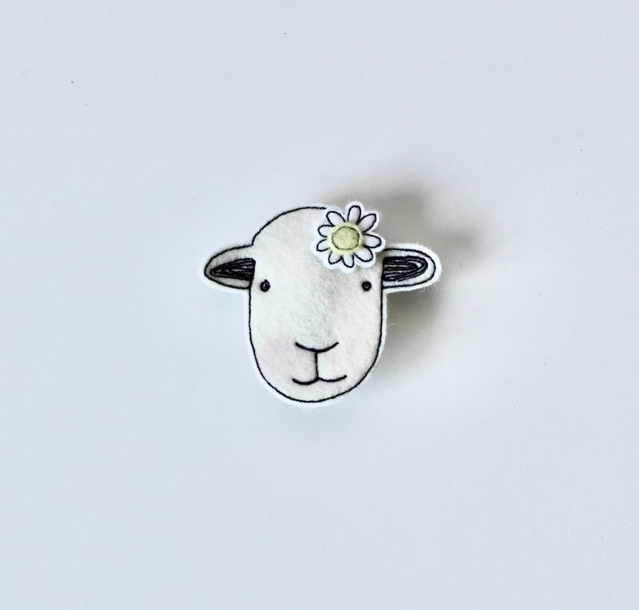 Special Order for Chris - 'Herdwick Sheep with a Daisy' - Handmade Brooch
