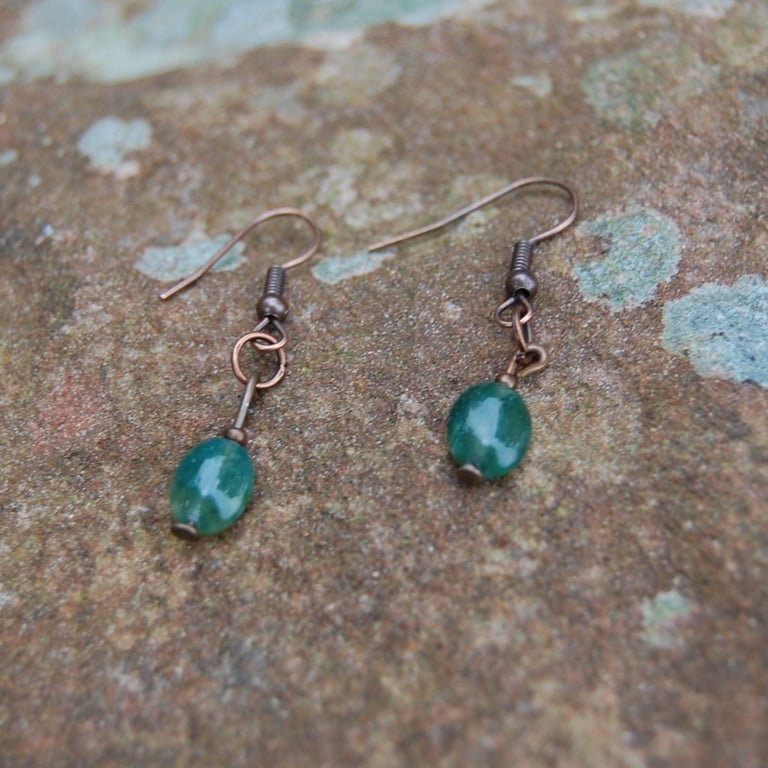 Copper & Agate Drop Earrings - Handmade Natural Stone Earrings