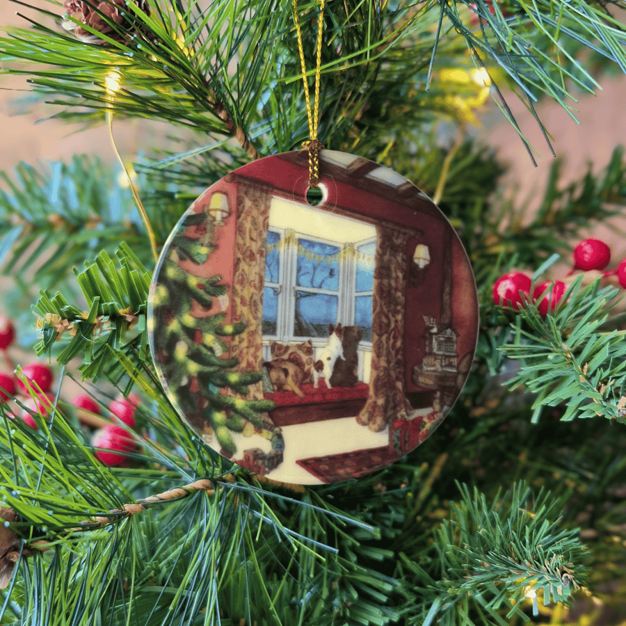 Waiting for Santa Paws Ceramic Ornament