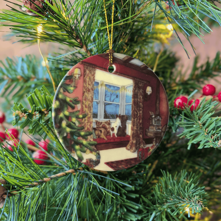 Waiting for Santa Paws Ceramic Ornament
