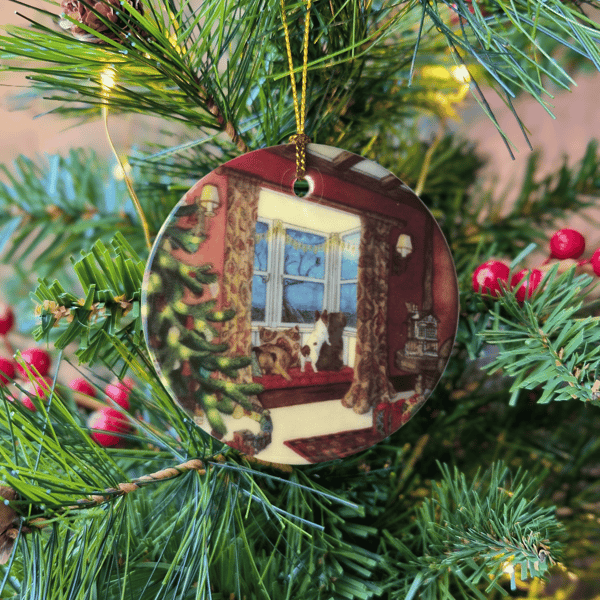 Waiting for Santa Paws Ceramic Ornament