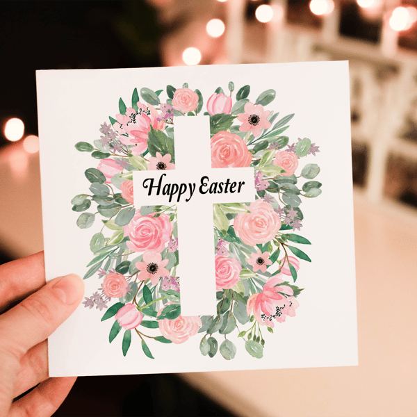 Floral Cross Easter Card, Custom Cross Easter Card, Personalized Card for Easter