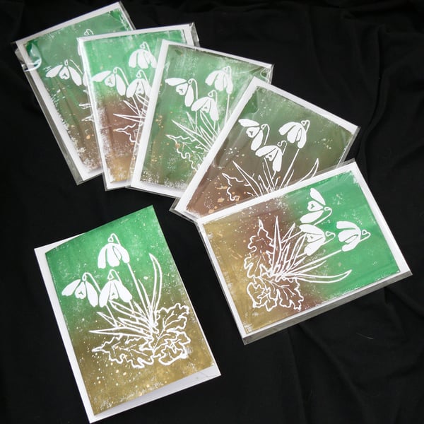 Lino Print Greetings Card - Snowdrop Design - Christmas or Birthday Card