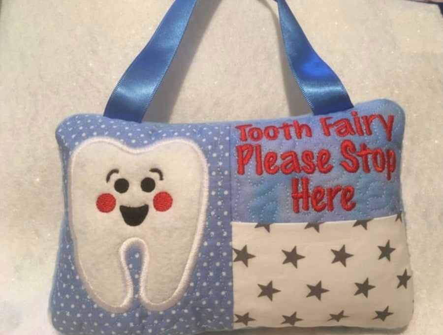 Tooth Fairy Personalised Cushion Door Hanger With Pocket for Tooth.