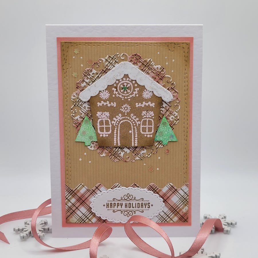 Christmas Gingerbread House Greeting Card - Retro Happy Holidays 