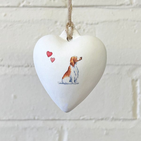 Welsh Springer Ceramic Heart Bauble