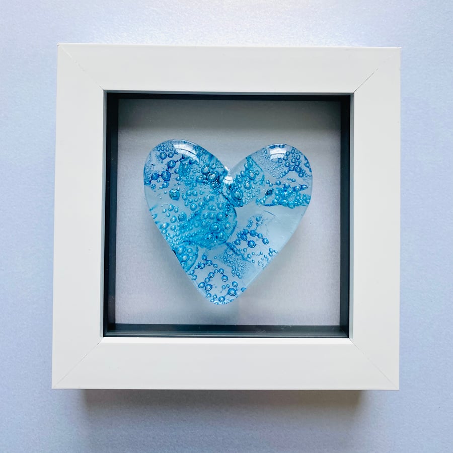 Fused glass heart in a box frame 