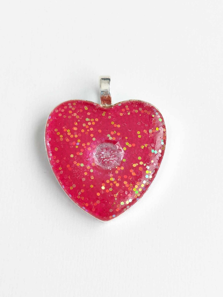 Pink Sparkly Resin Heart Pendant