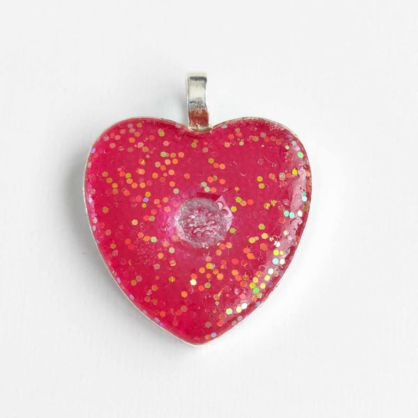 Pink Sparkly Resin Heart Pendant