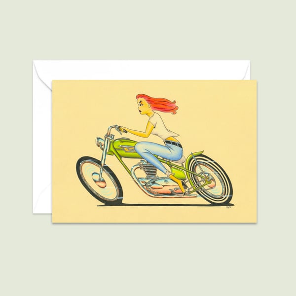 Biker Greeting Card: Hand Drawn Pencil Illustration (306)