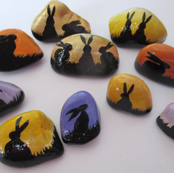Painted Pebble Bunny Rabbit Silhouette Rock Pai... - Folksy