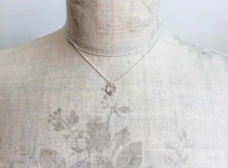 Tiny Pink Circle Pendant Necklace, Minimalist, Everyday Jewellery