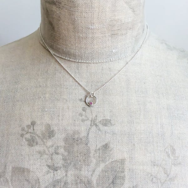 Tiny Pink Circle Pendant Necklace, Minimalist, Everyday Jewellery