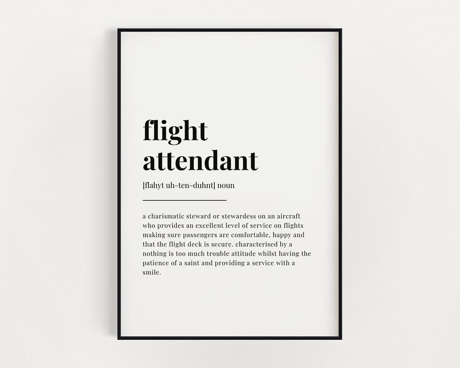 FLIGHT ATTENDANT DEFINITION PRINT, Quote Wall Art, Wall Art Print, Wall Art