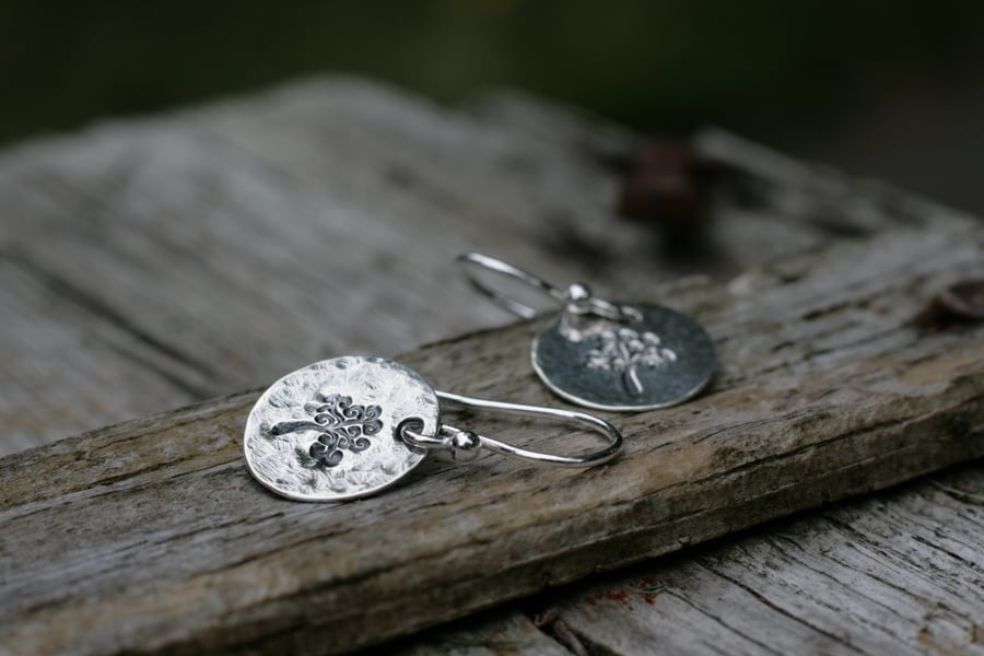 Silver Circle Earrings, Tree of Life Sterling Silver Earrings, Circle Earrings