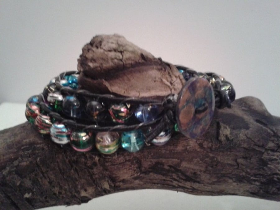 SALE - Double wrap leather cord an oily drizzle beads