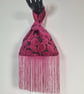 Fuchsia Pink raised Velvet leaf pattern Japanese Knot bag with matching fringe - Image 3