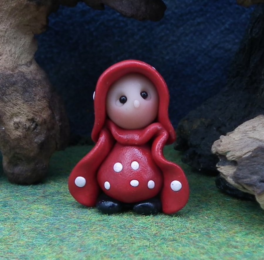 January Offer Tiny Toadstool Gnome 'Hanji' 1.5" OOAK Sculpt by Ann Galvin