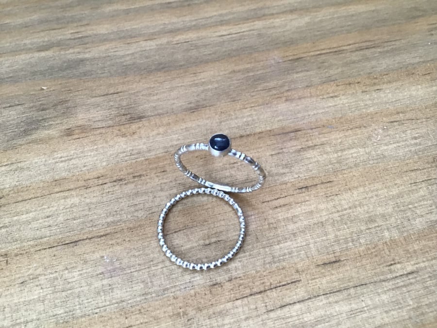 Blue Natural Sapphire Sterling and Fine silver dainty gemstone ring 