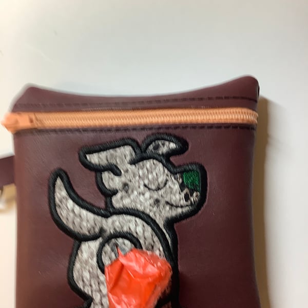 Desirable Staffie Embroidered Burgandy faux leather dog poo bag ,