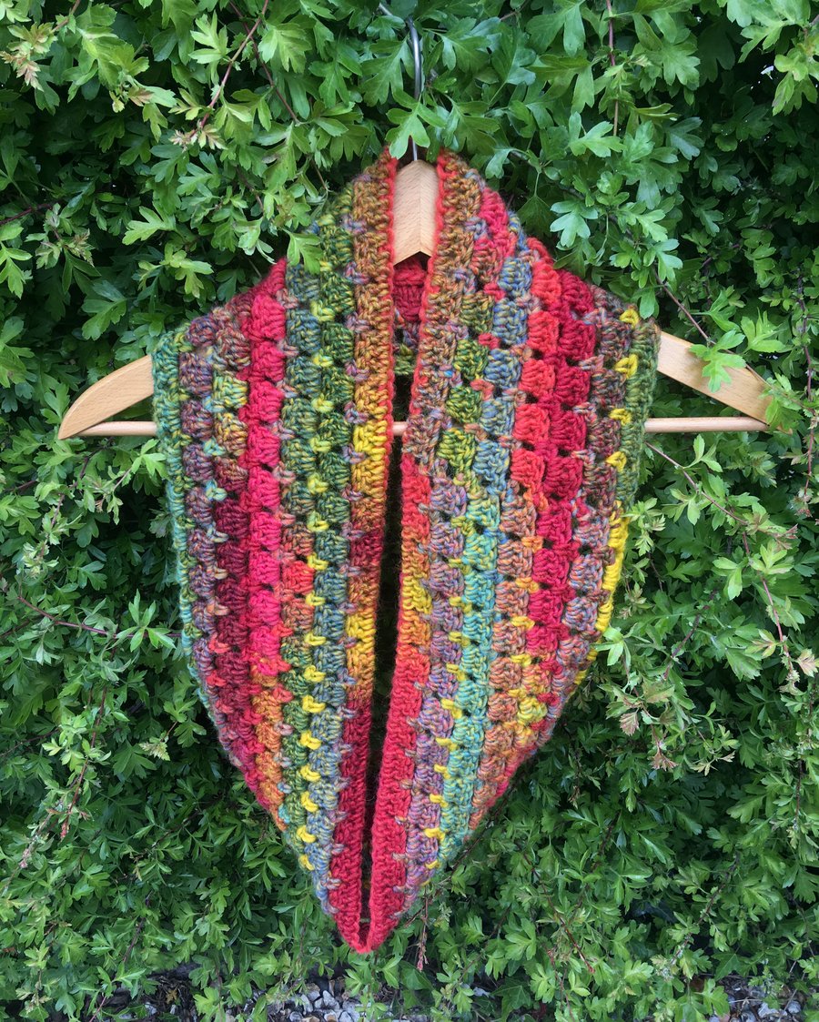 Bright Crochet Infinity Scarf, Autumn Harvest Cowl