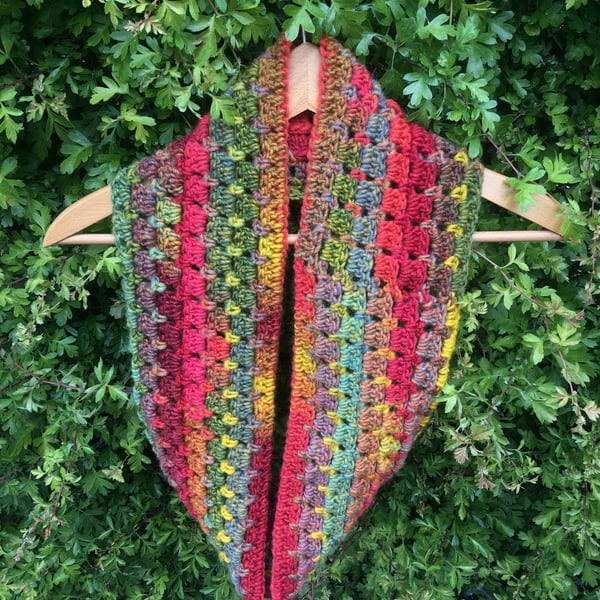 Bright Crochet Infinity Scarf, Autumn Harvest Cowl