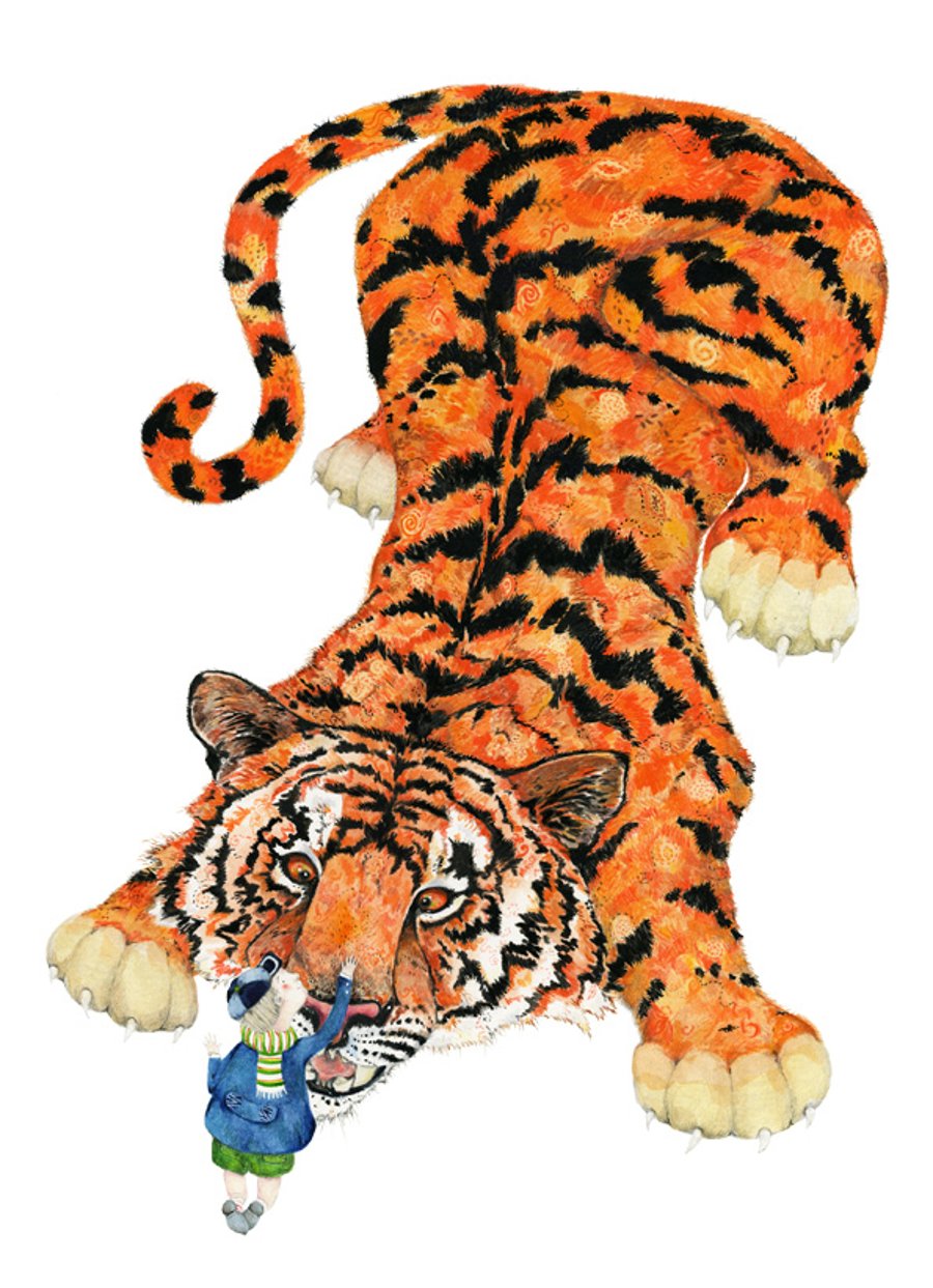 Tiger with Boy Animal Giclee A4 Print