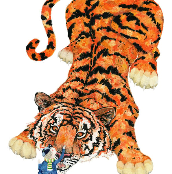 Tiger with Boy Animal Giclee A4 Print