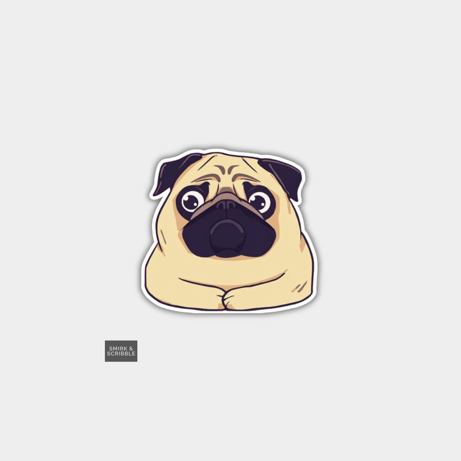 Funny Novelty Vinyl Sticker - Grumpy Pug Dog 