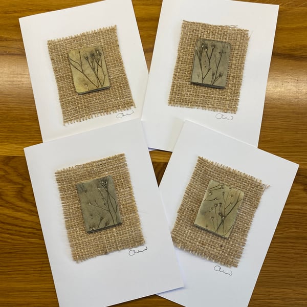 Set of Four Handmade Clay and Hessian Cards