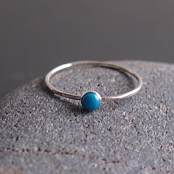 Turquoise Skinny Stacking Sterling Silver Ring.