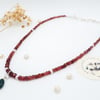 Faceted Dark Red Garnet and Aventurine Leaf Charm Gemstone Beaded Necklace 