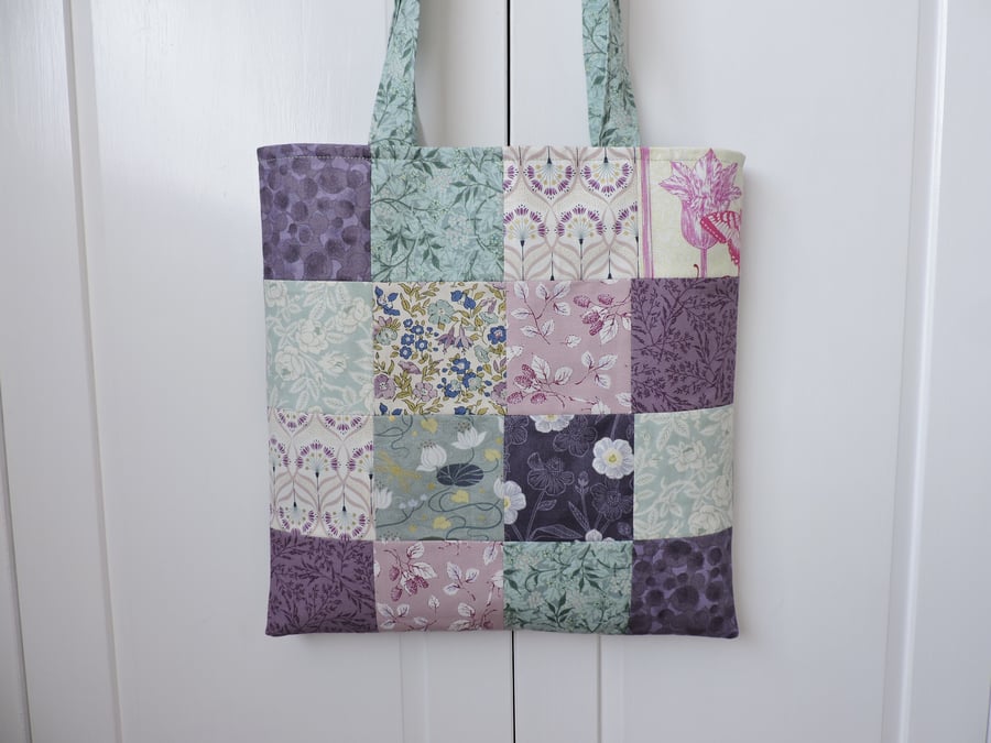 Tote Bag Patchwork Mauve Purple Aqua Pink