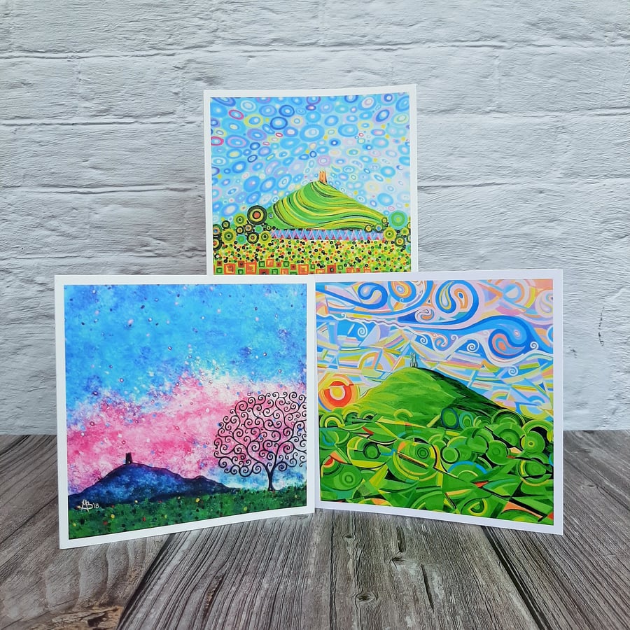 Glastonbury Tor Cards, Pack of 3 Greetings Cards, Birthday Cards, Thank You Card