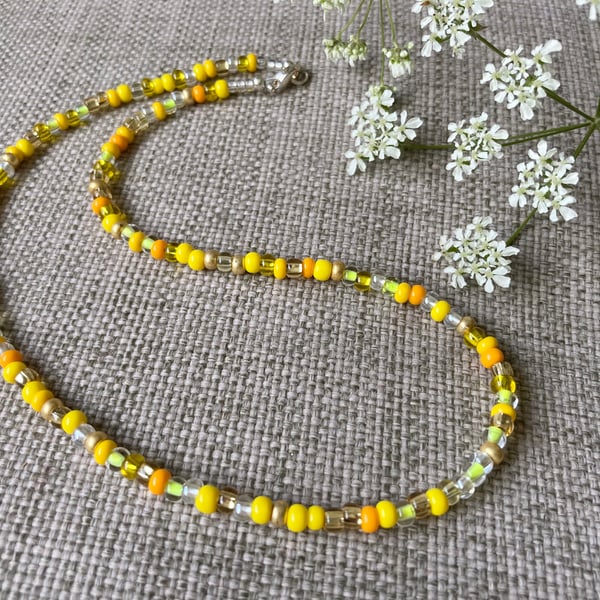 Long yellow beaded necklace online