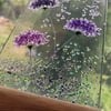 Purple mix whimsical Flower fused glass Art Picture Sun Catcher & Wooden Display