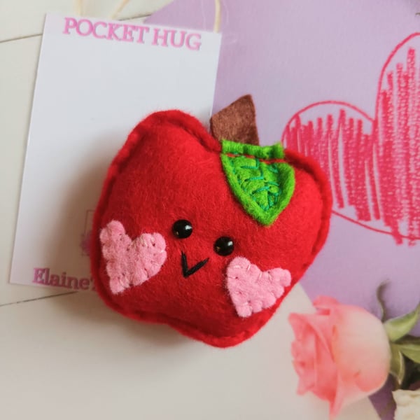 Hand sewn 'apple' pocket hug and pocket hug card,letterbox gift (red)