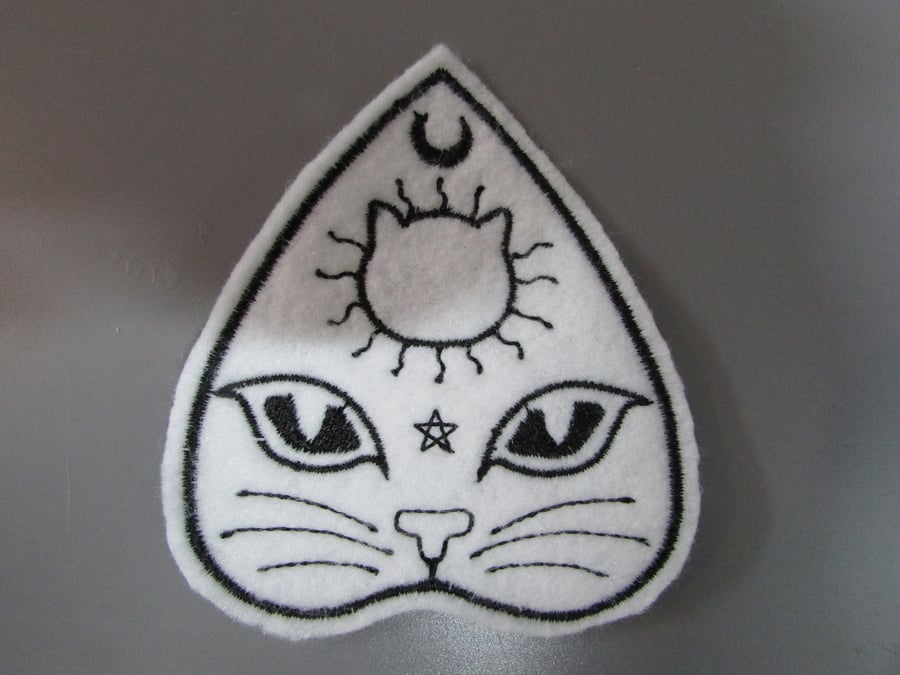 Mystic Cat Planchette Embroidered Sew on Applique Patch